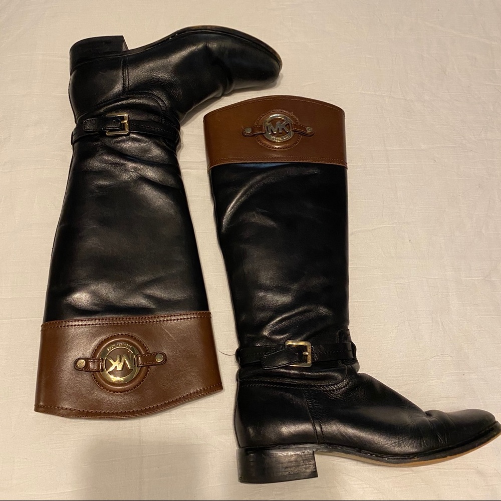 Michael Kors Black/Brown Buckled Riding Boots